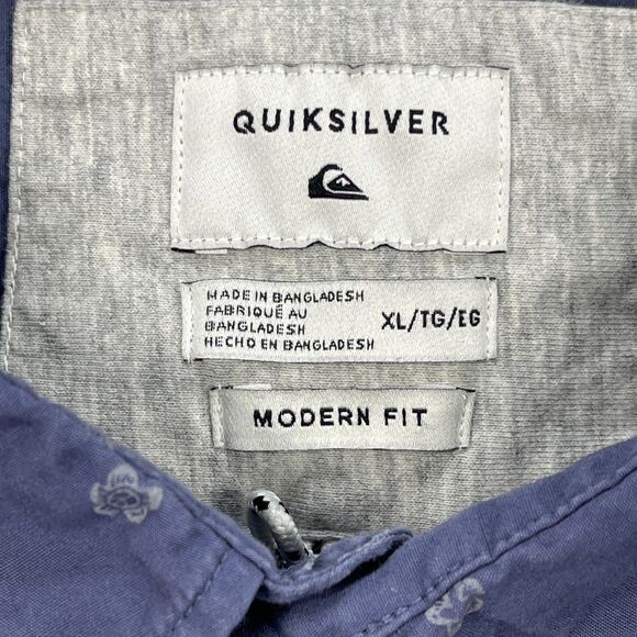 Quiksilver Shirt Mens XL Blue Floral Print Cotton Modern Fit Button Up Outdoor - Picture 5 of 11